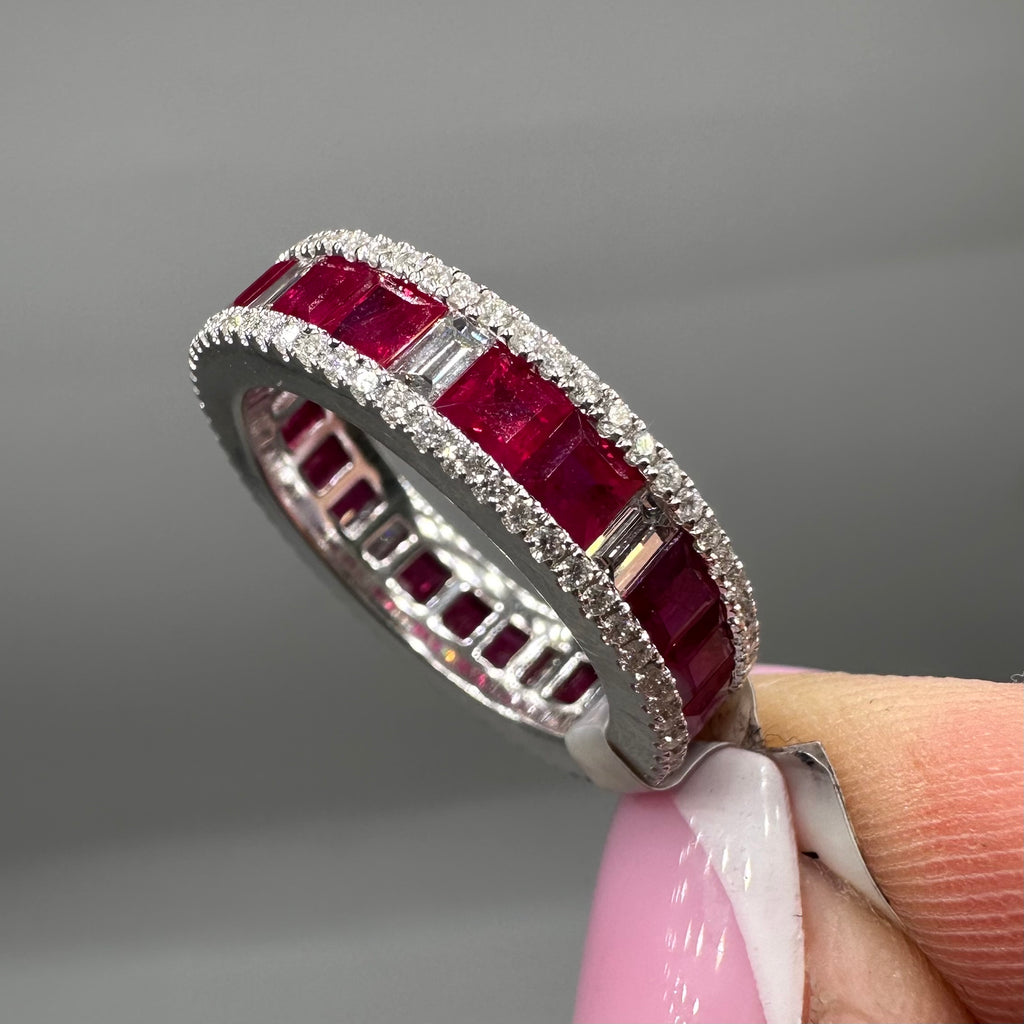 18K White Gold Ruby & Diamond  Ring – 3.55 CT Rubies & 1.05 CT Diamonds RDR019 GGNJ