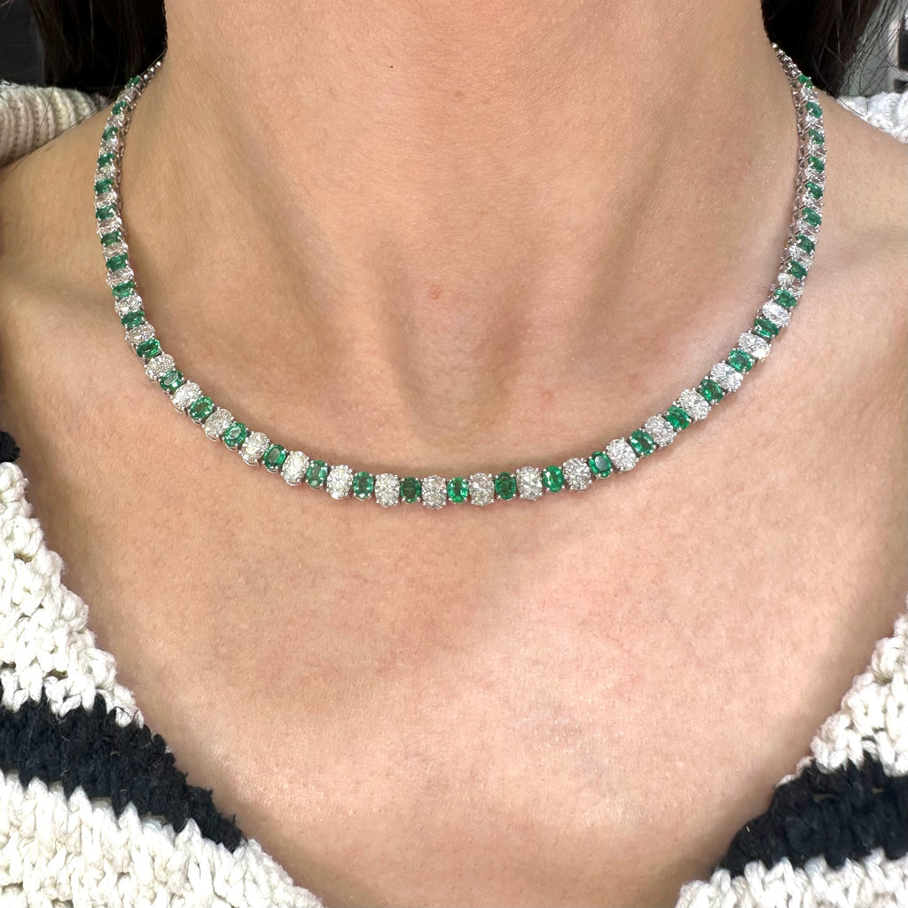 18K White Gold Emerald & Diamond Necklace – 10.26 CT Diamonds, 5.62 CT Emeralds EMDN025 ETJJ