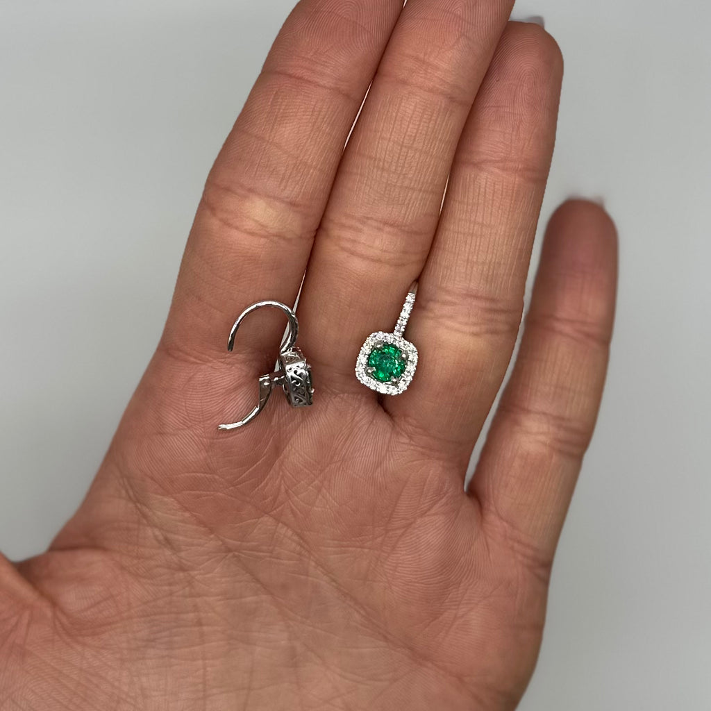 14K White Gold Emerald & Diamond Earrings – 1.16CT Emerald / 0.55CT Diamond COLER026 ITTJ
