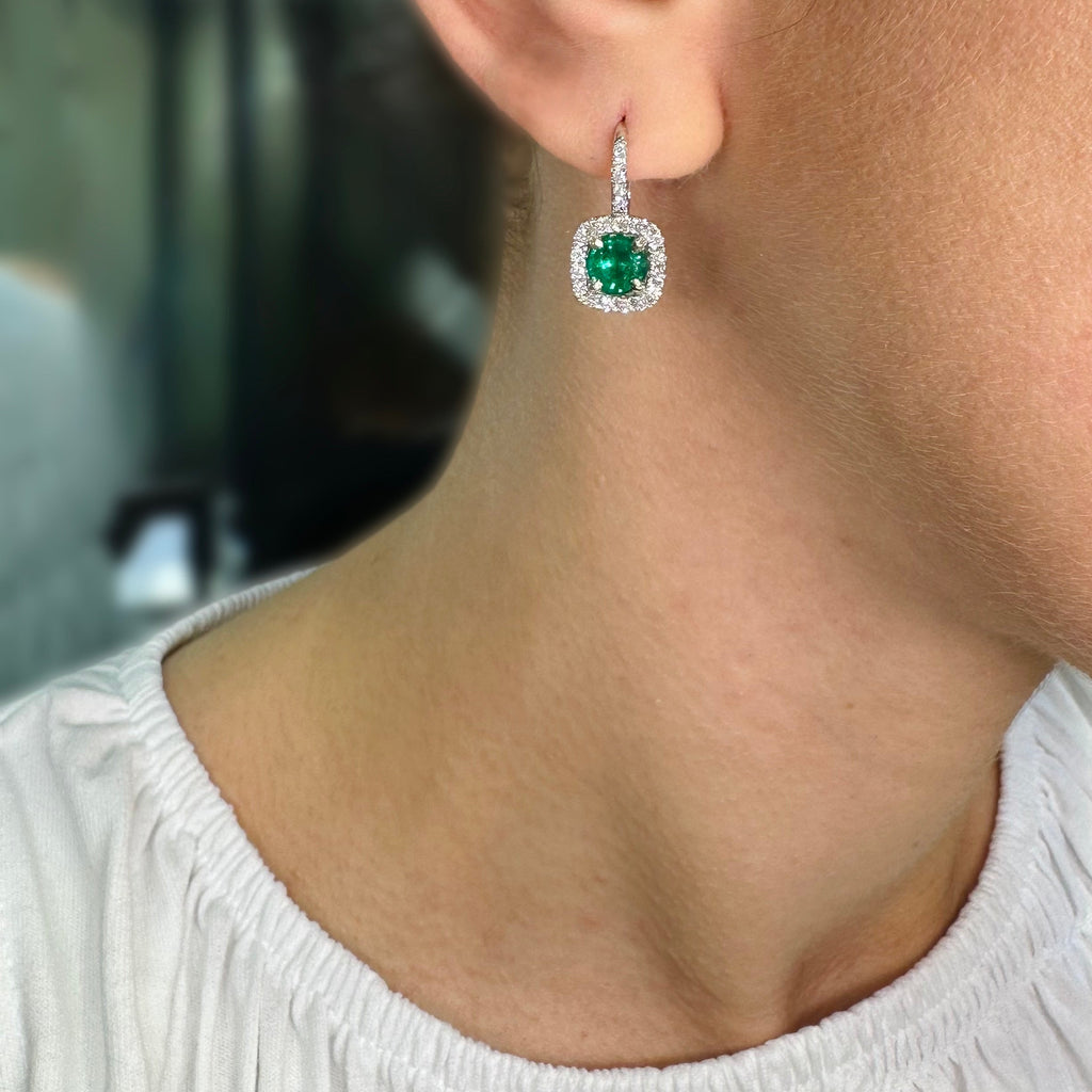 14K White Gold Emerald & Diamond Earrings – 1.16CT Emerald / 0.55CT Diamond COLER026 ITTJ