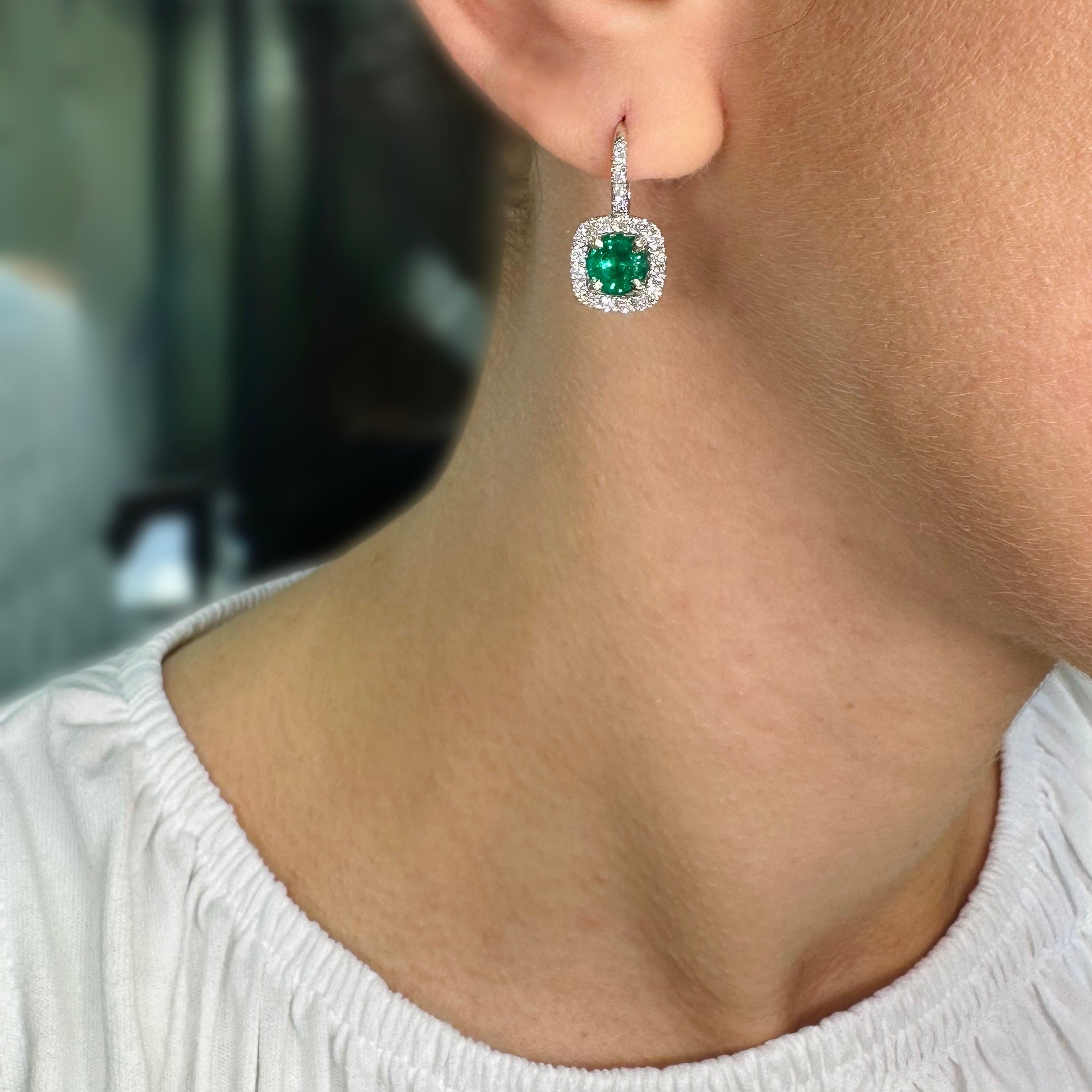 14K White Gold Emerald & Diamond Earrings – 1.16CT Emerald / 0.55CT Diamond COLER026 ITTJ