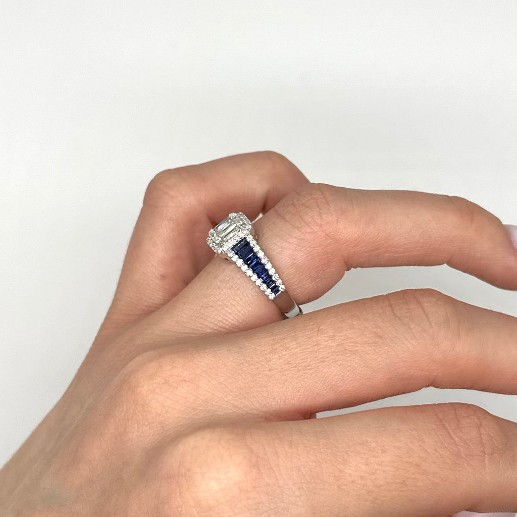 14K White Gold 0.69CT Diamonds & 0.88CT Sapphires Ring RN4313SA-003
