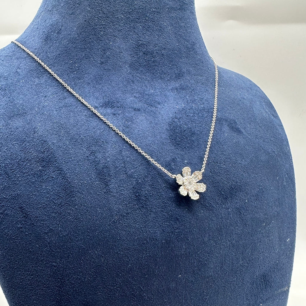 14K White Gold Diamond Flower Pendant Necklace – 0.54CT | 18” Adjustable PJNP53621B