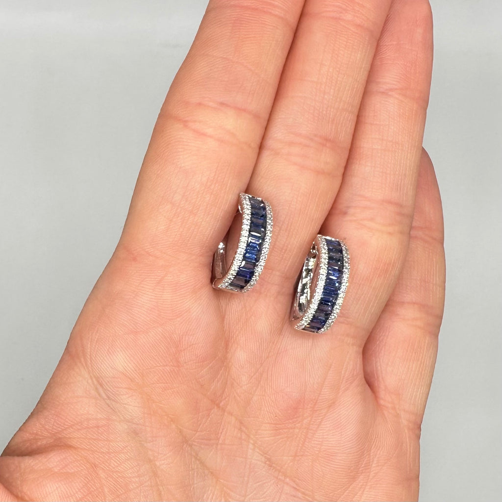 18K White Gold Earrings with 0.35ct Diamonds and 2.34ct Sapphires – SDER027 ISJJ