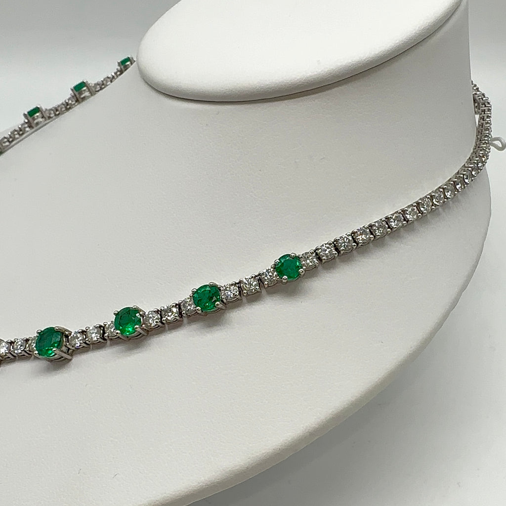 14K White Gold Round Emerald & Diamond Necklace – 14.32CT Emeralds & 10.00CT Diamonds CDN101 INJJJ