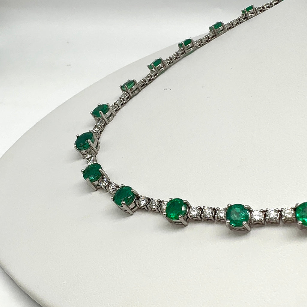 14K White Gold Round Emerald & Diamond Necklace – 14.32CT Emeralds & 10.00CT Diamonds CDN101 INJJJ