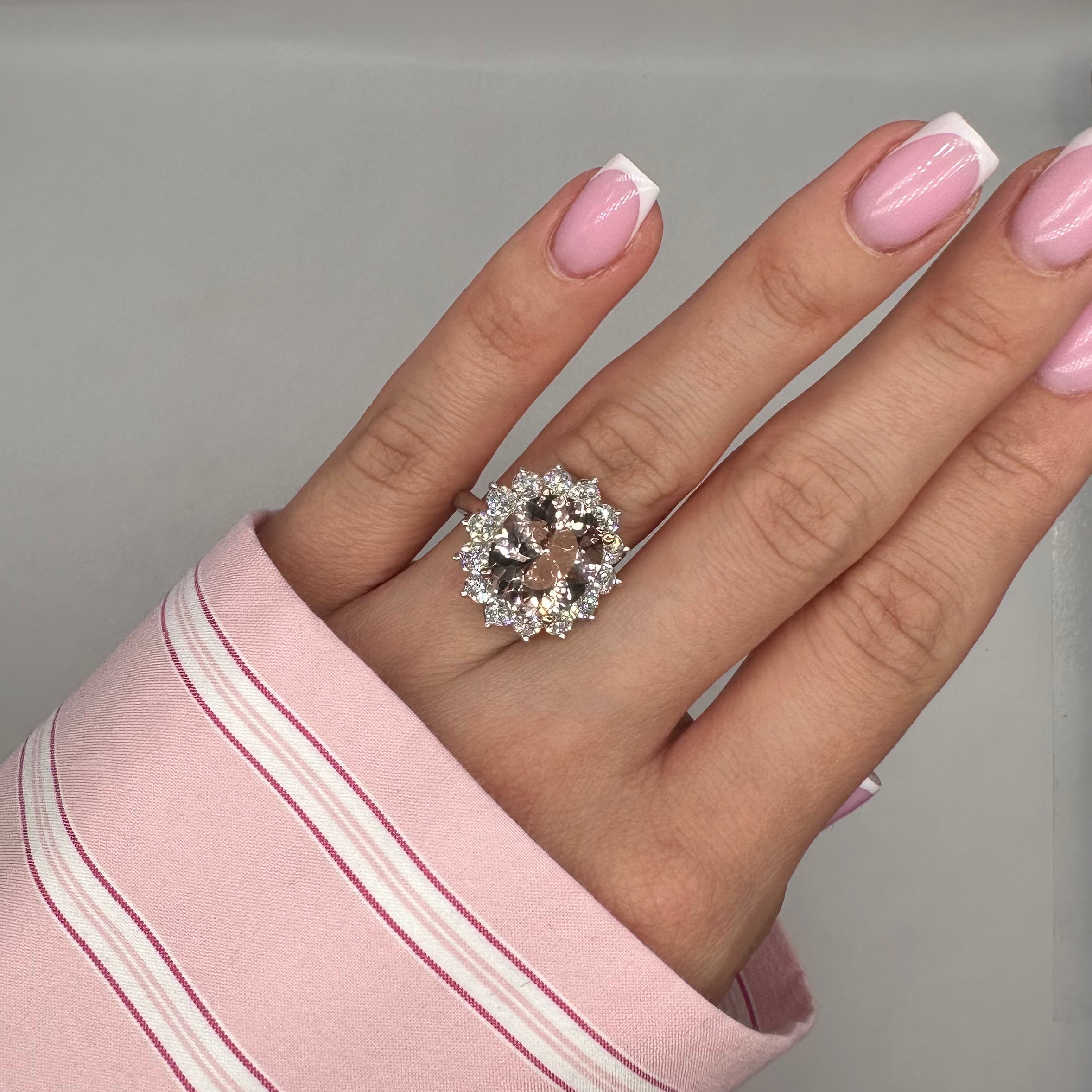 14K White Gold Oval Morganite & Diamond Ring – 5.93ct Morganite, 1.88ct Diamonds COLR009 INJJ