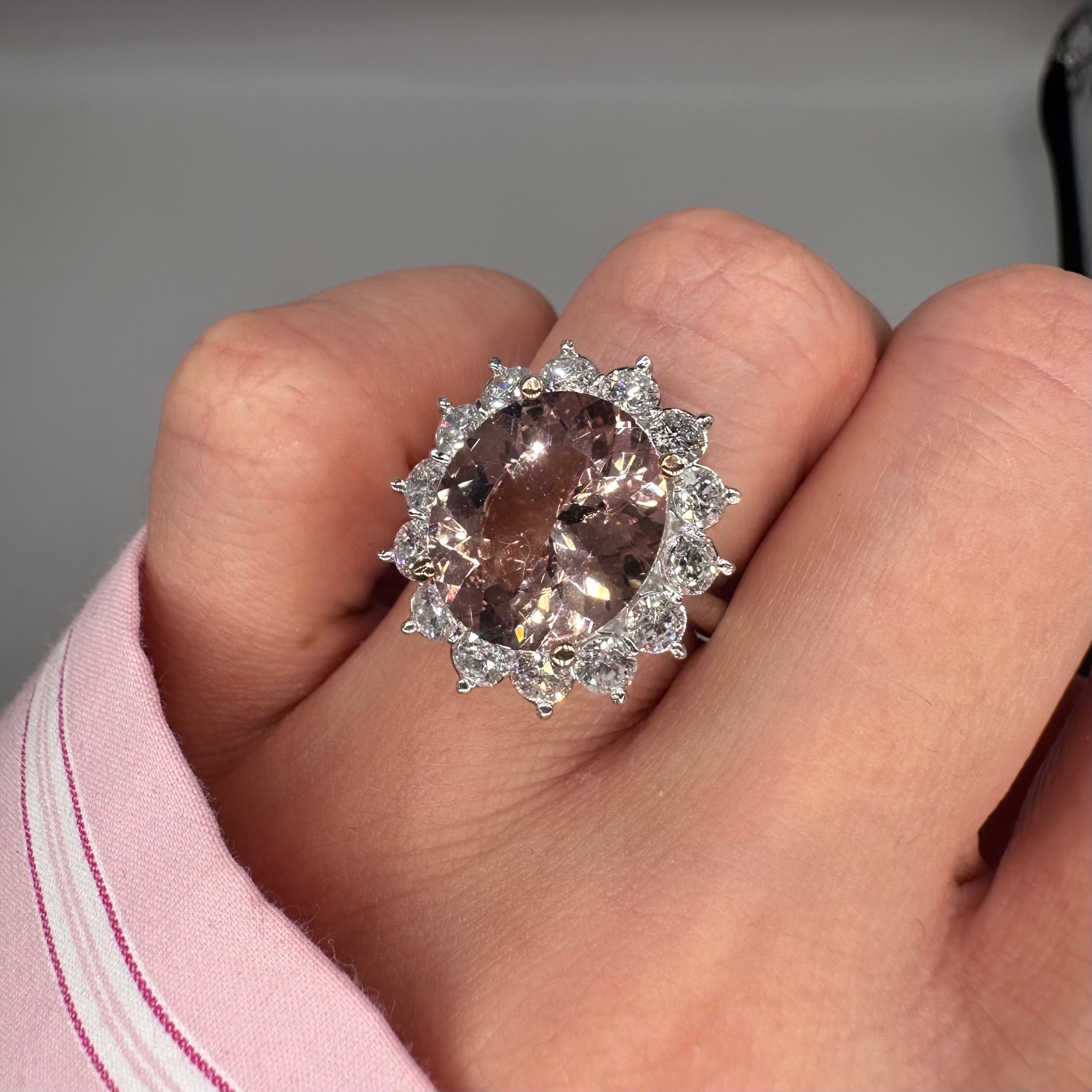 14K White Gold Oval Morganite & Diamond Ring – 5.93ct Morganite, 1.88ct Diamonds COLR009 INJJ