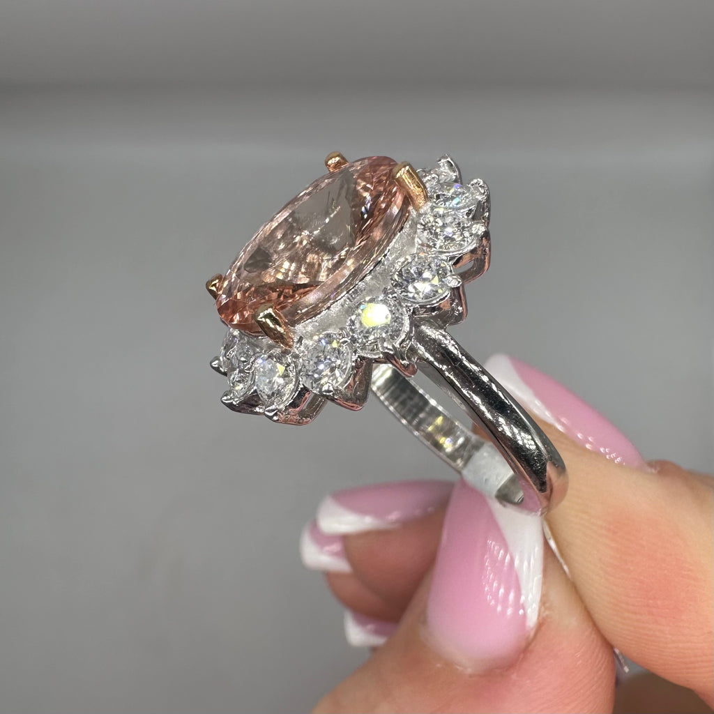 14K White Gold Oval Morganite & Diamond Ring – 5.93ct Morganite, 1.88ct Diamonds COLR009 INJJ