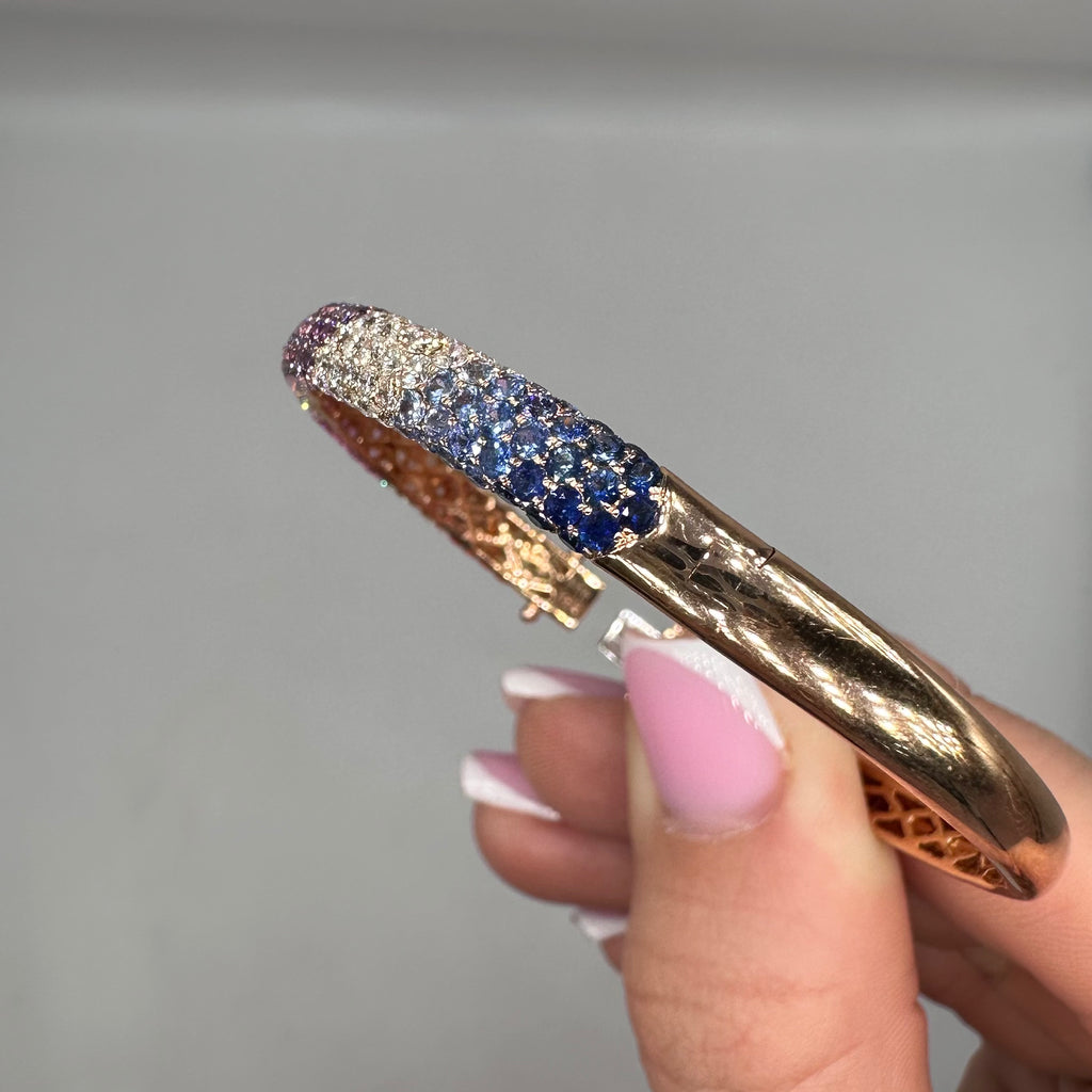 18K Rose Gold Sapphire & Diamond Pavé Bangle – 3.72ct Sapphires, 1.74ct Diamonds SDB036 NZJJ