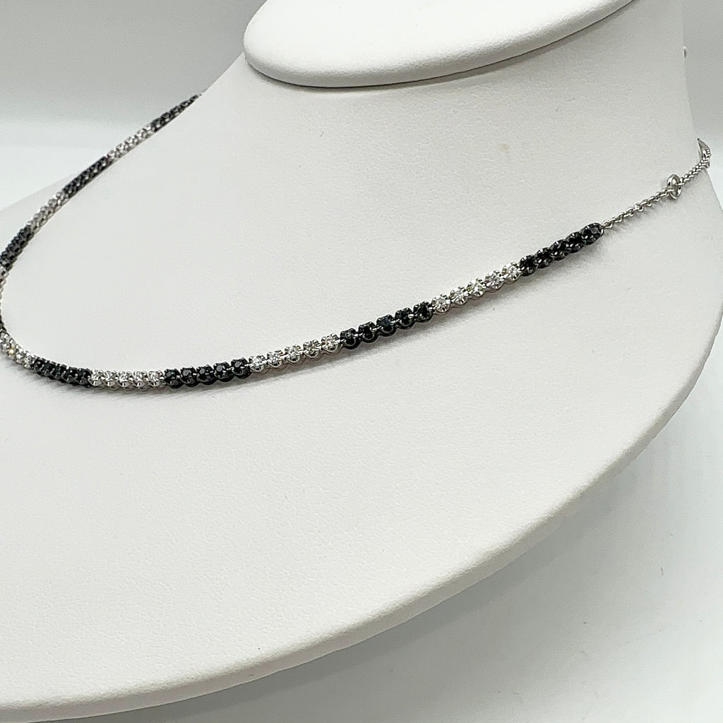 18K White Gold Black & White Diamond Station Necklace – 1.35ct Diamonds DN0075 ITGJ