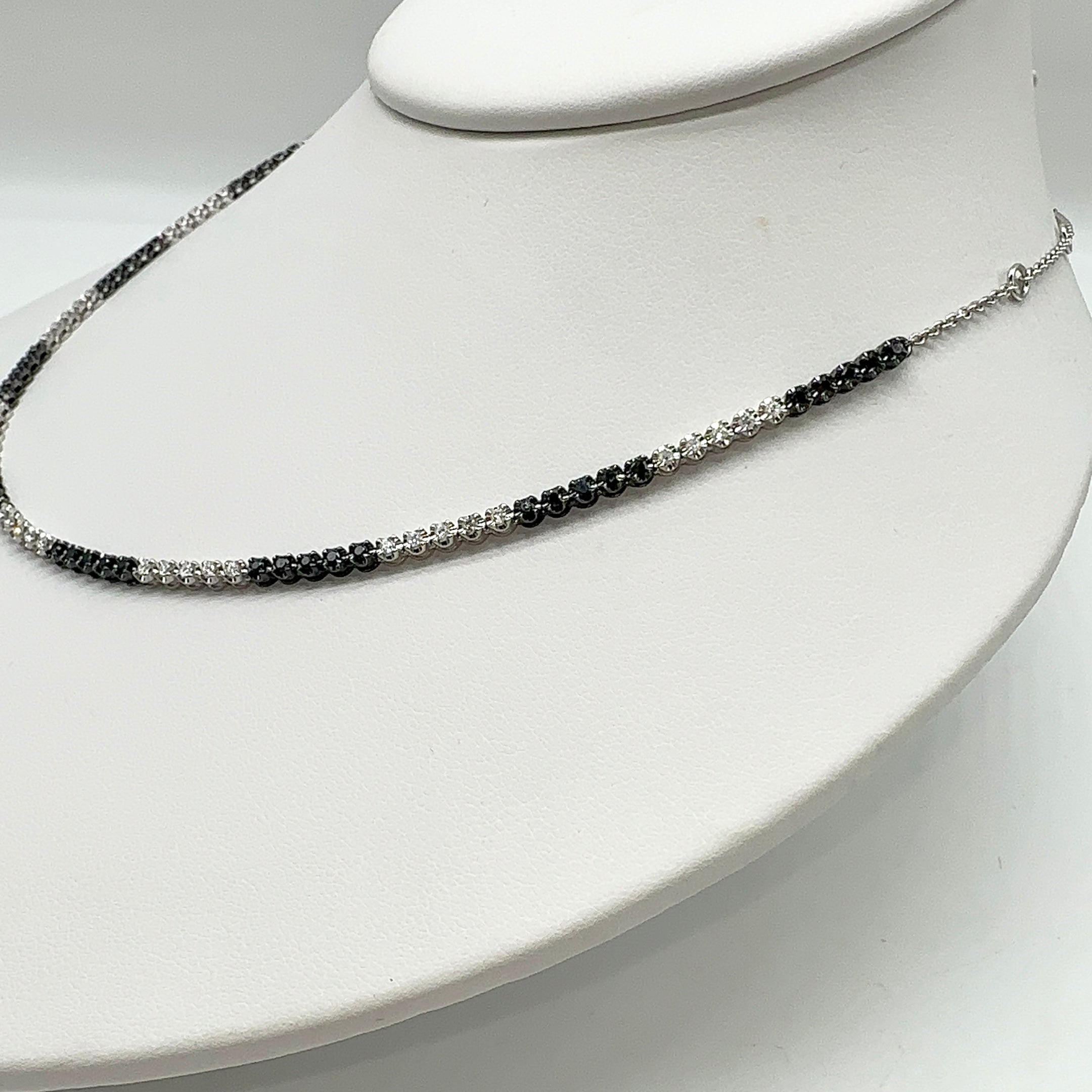 18K White Gold Black & White Diamond Station Necklace – 1.35ct Diamonds DN0075 ITGJ