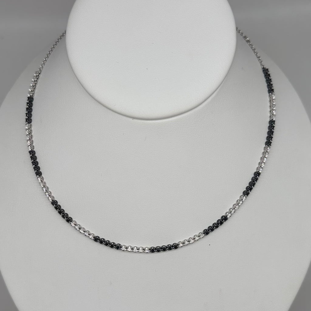 18K White Gold Black & White Diamond Station Necklace – 1.35ct Diamonds DN0075 ITGJ