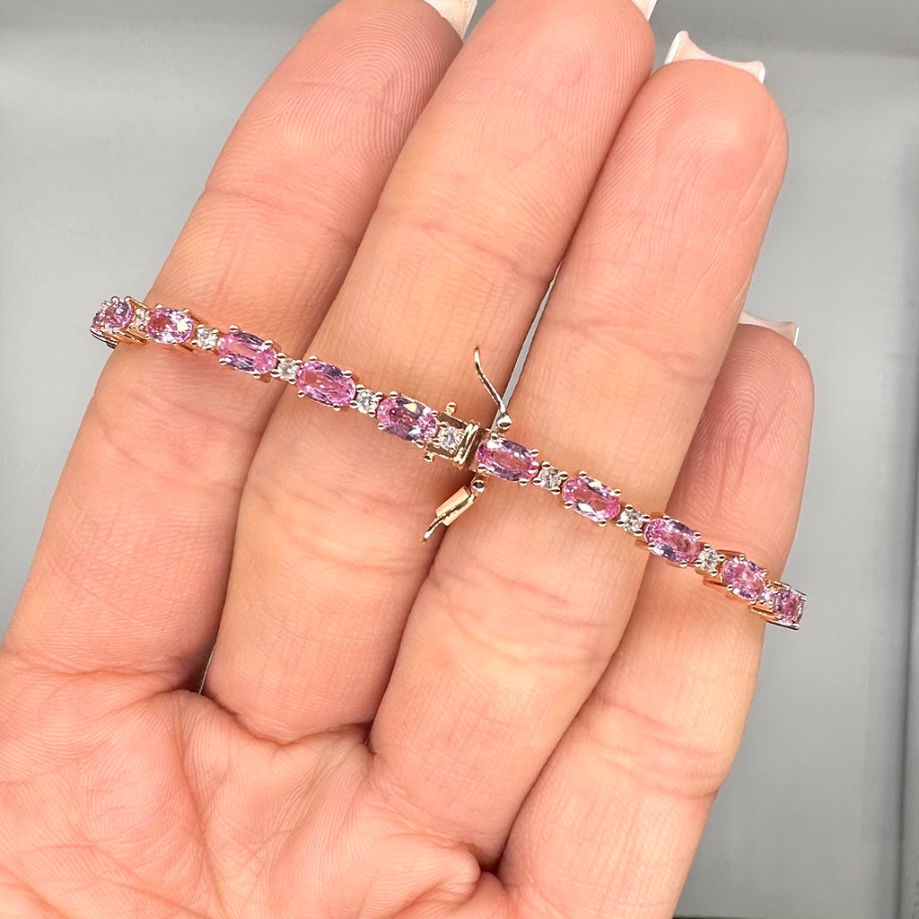 18K Rose Gold Bracelet with 0.61 CT Diamonds & 6.53 CT Pink Sapphires