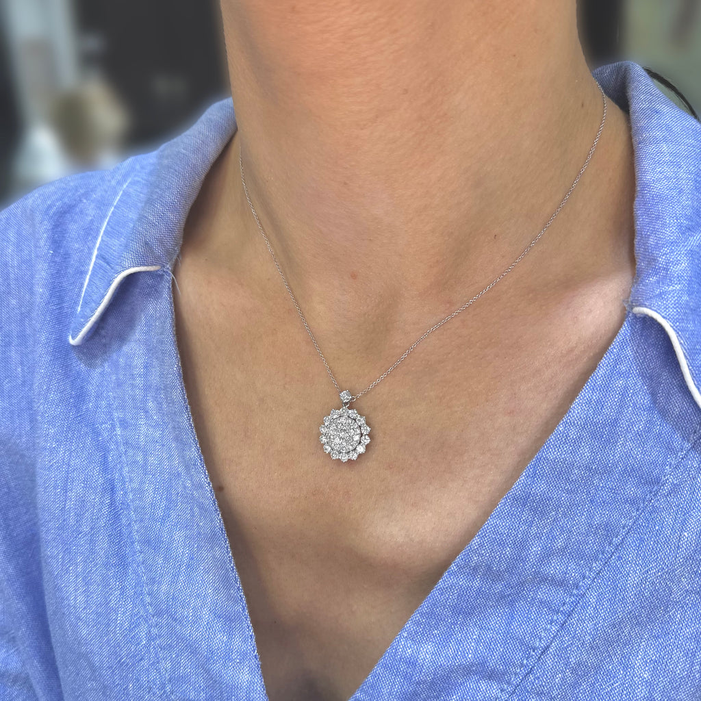 14K White Gold Diamond Pendant Necklace 2.21CT Round Diamonds PJN1123 IEJJ