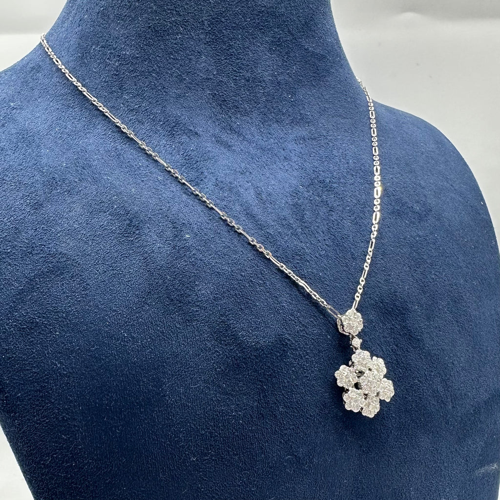 18K White Gold Diamond Floral Pendant Necklace | 1.65=CT Round Diamonds | 16 Inch LTT