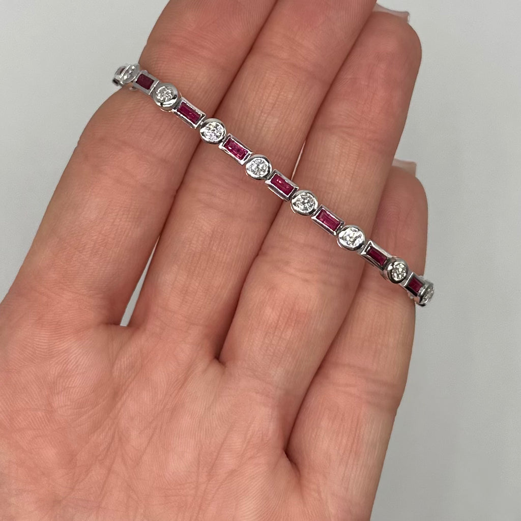 18K White Gold 1.90 Ct Diamond &amp; 2.18 Ct Ruby Bracelet