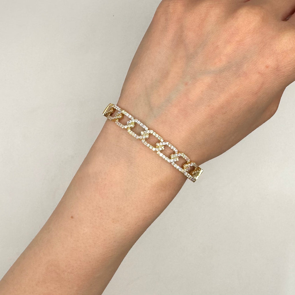18K Yellow Gold Diamond Link Bangle Bracelet – 2.05ct Round Diamonds DBAN028 GTTJ
