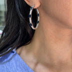 14K White Gold Diamond & Blue Sapphire Hoop Earrings 3.98CT Diamonds, 5.23CT Sapphires SDER023 NNJJ
