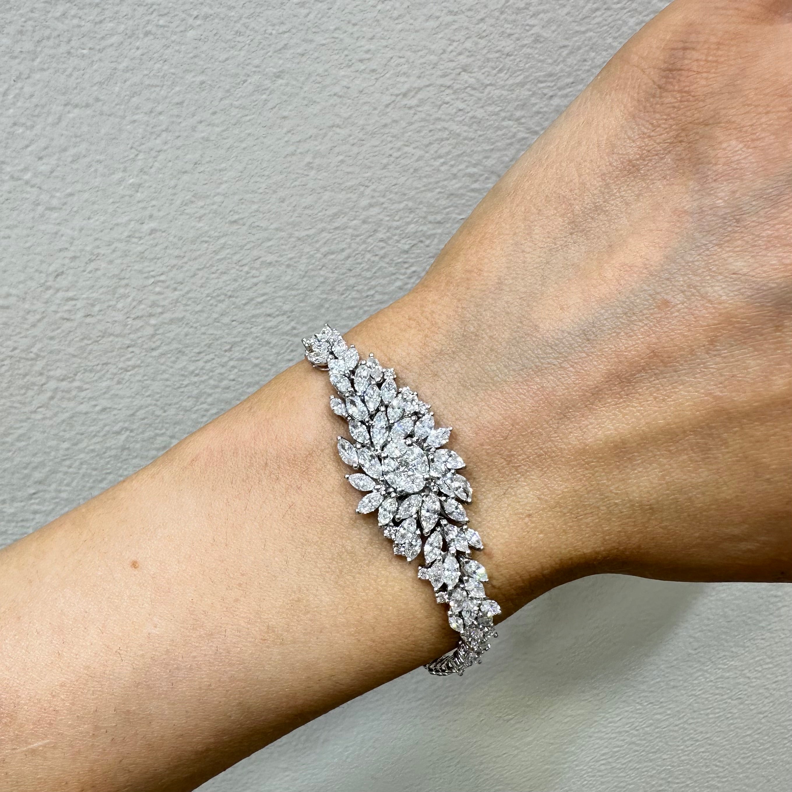 18k White Gold Diamond Bracelet with Marquise and Round Cut Diamonds DB044 TTTJ