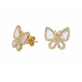 14K Yellow Gold 0.31 Ct Diamond & Mother of Pearl Butterfly Earrings