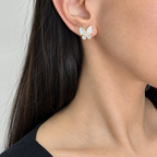14K Yellow Gold 0.31 Ct Diamond & Mother of Pearl Butterfly Earrings