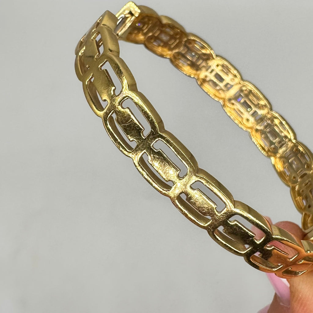 18K Yellow Gold Diamond Bangle Bracelet – 3.98CT Emerald & Round Cut Diamonds DB069 GEJJ