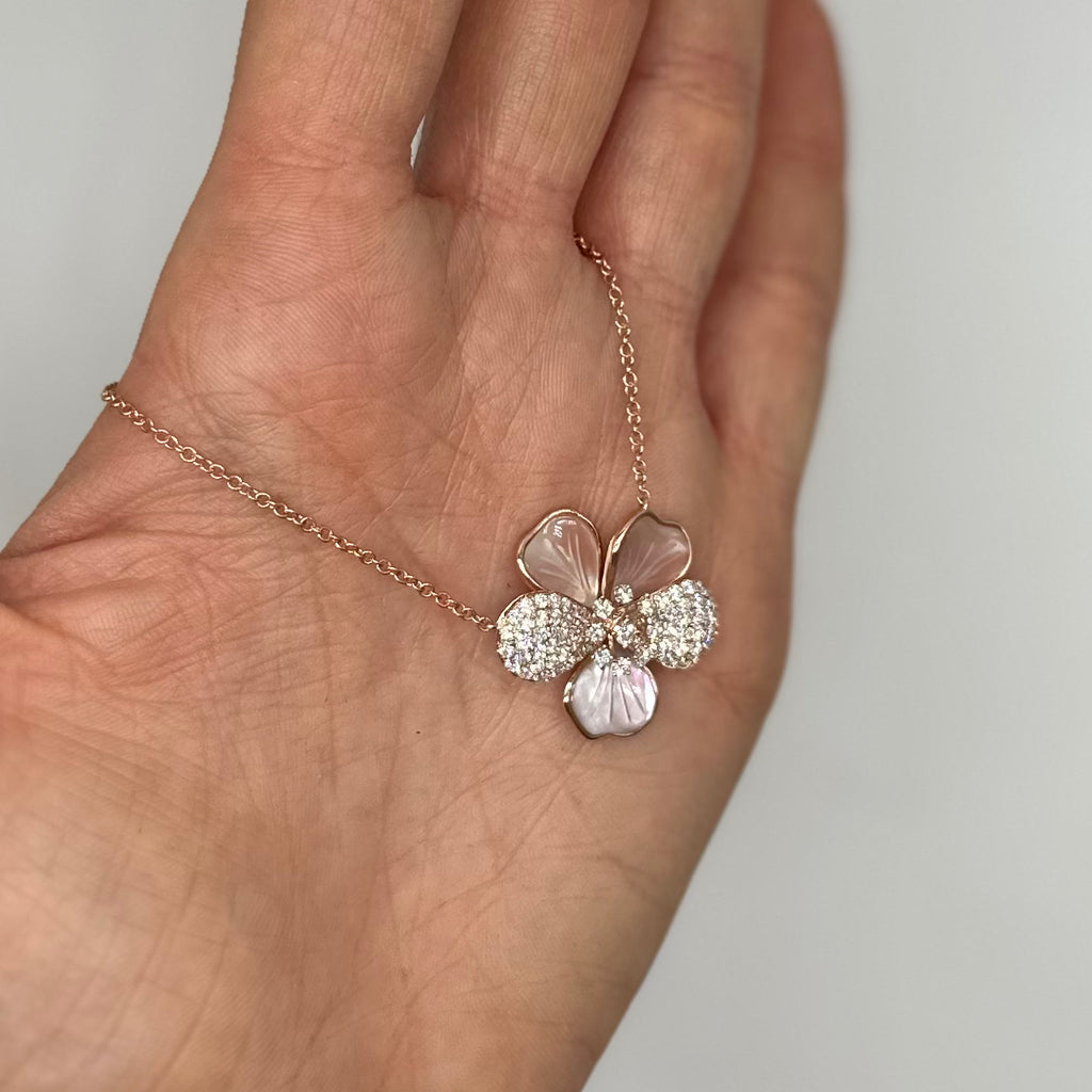 14K Rose Gold Diamond Flower Pendant Necklace – 1.43 CT Diamond Adjustable Chain PJNP6507
