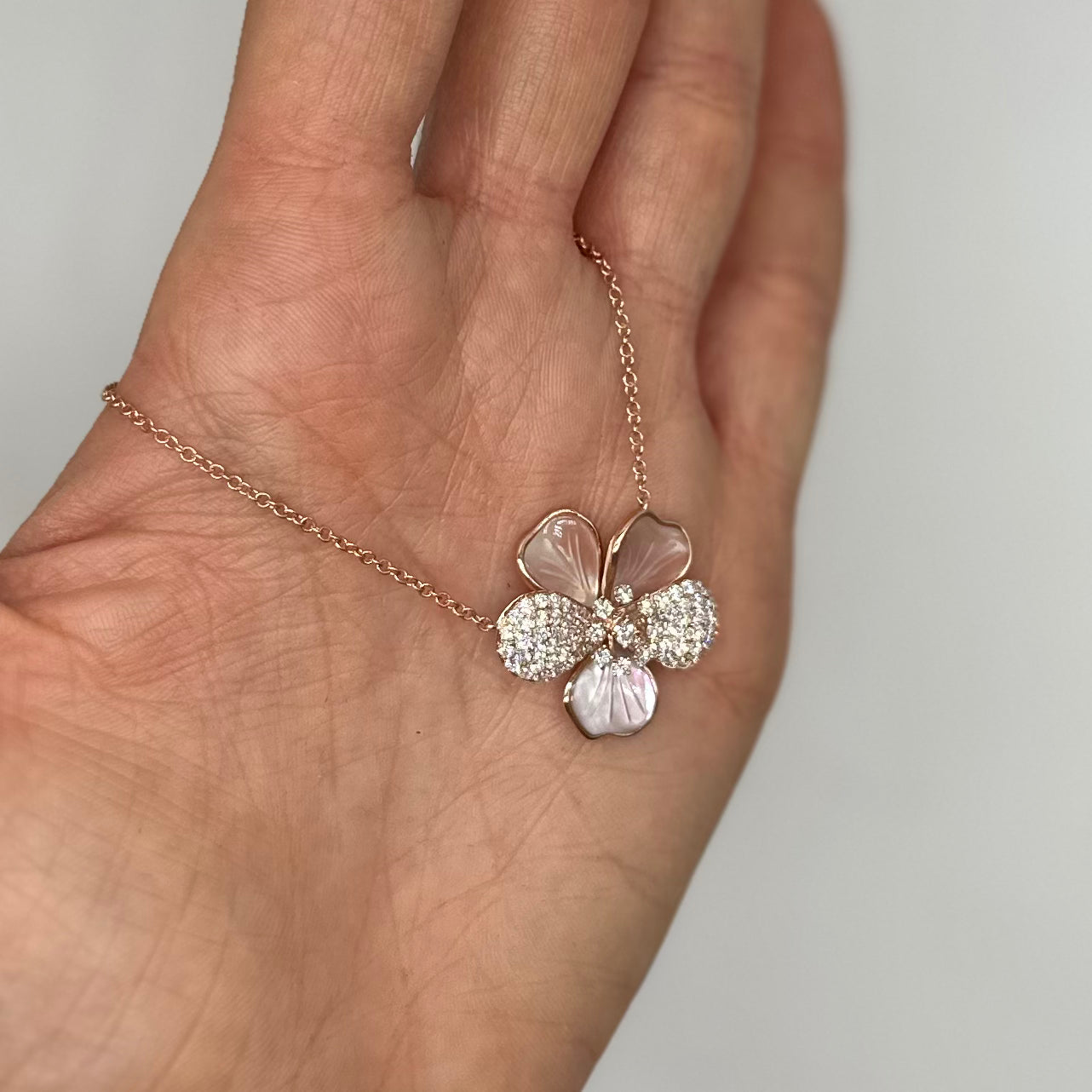 14K Rose Gold Diamond Flower Pendant Necklace – 1.43 CT Diamond Adjustable Chain PJNP6507
