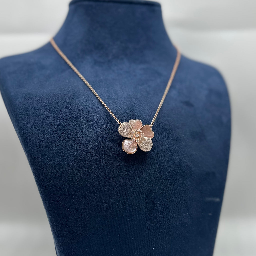 14K Rose Gold Diamond Flower Pendant Necklace – 1.43 CT Diamond Adjustable Chain PJNP6507