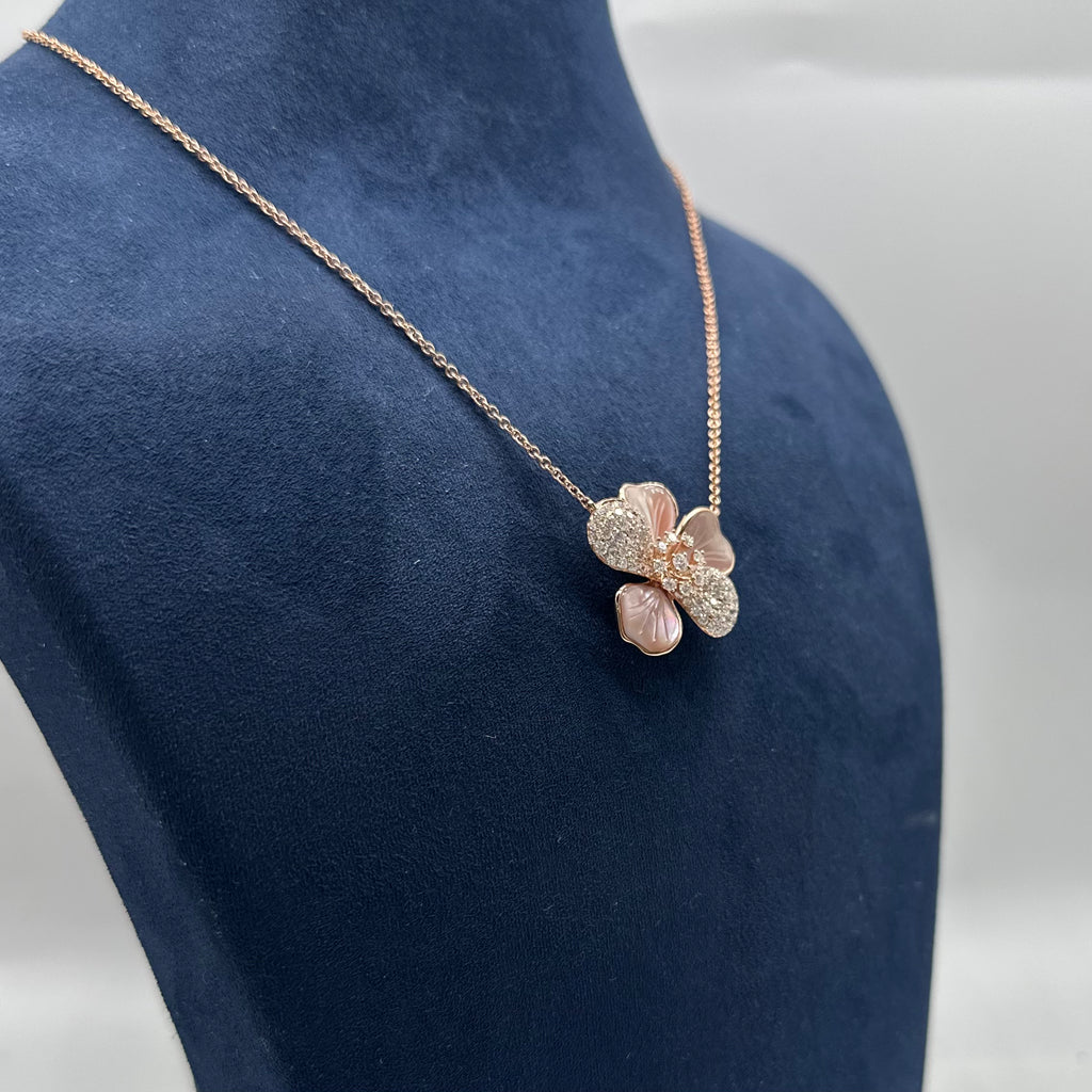 14K Rose Gold Diamond Flower Pendant Necklace – 1.43 CT Diamond Adjustable Chain PJNP6507