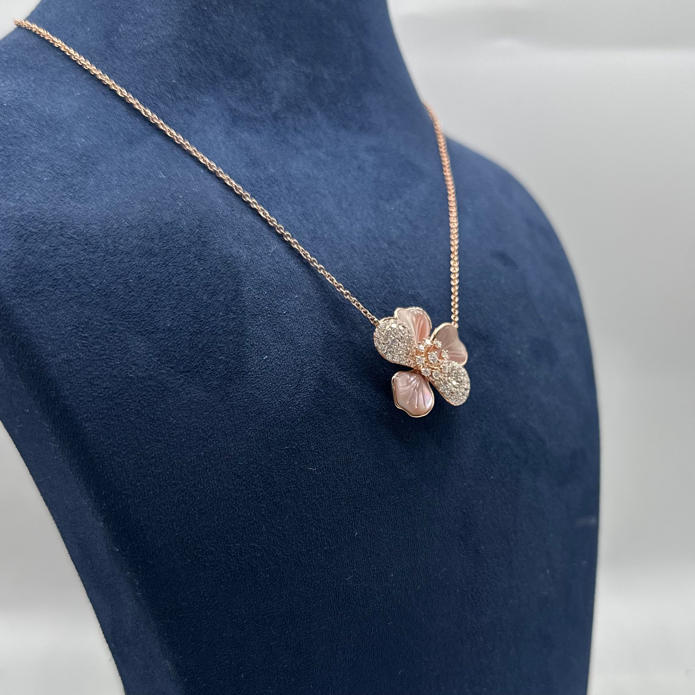 14K Rose Gold Diamond Flower Pendant Necklace – 1.43 CT Diamond Adjustable Chain PJNP6507