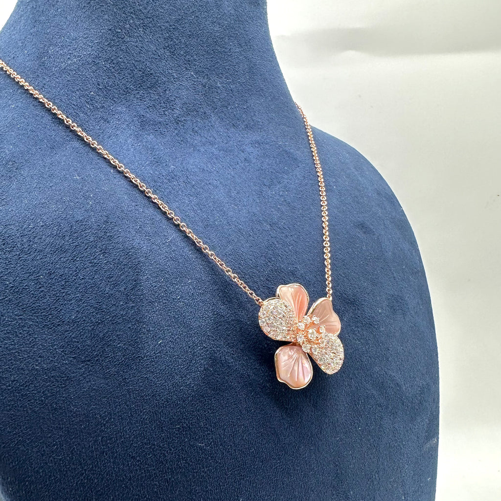 14K Rose Gold Diamond Flower Pendant Necklace – 1.43 CT Diamond Adjustable Chain PJNP6507