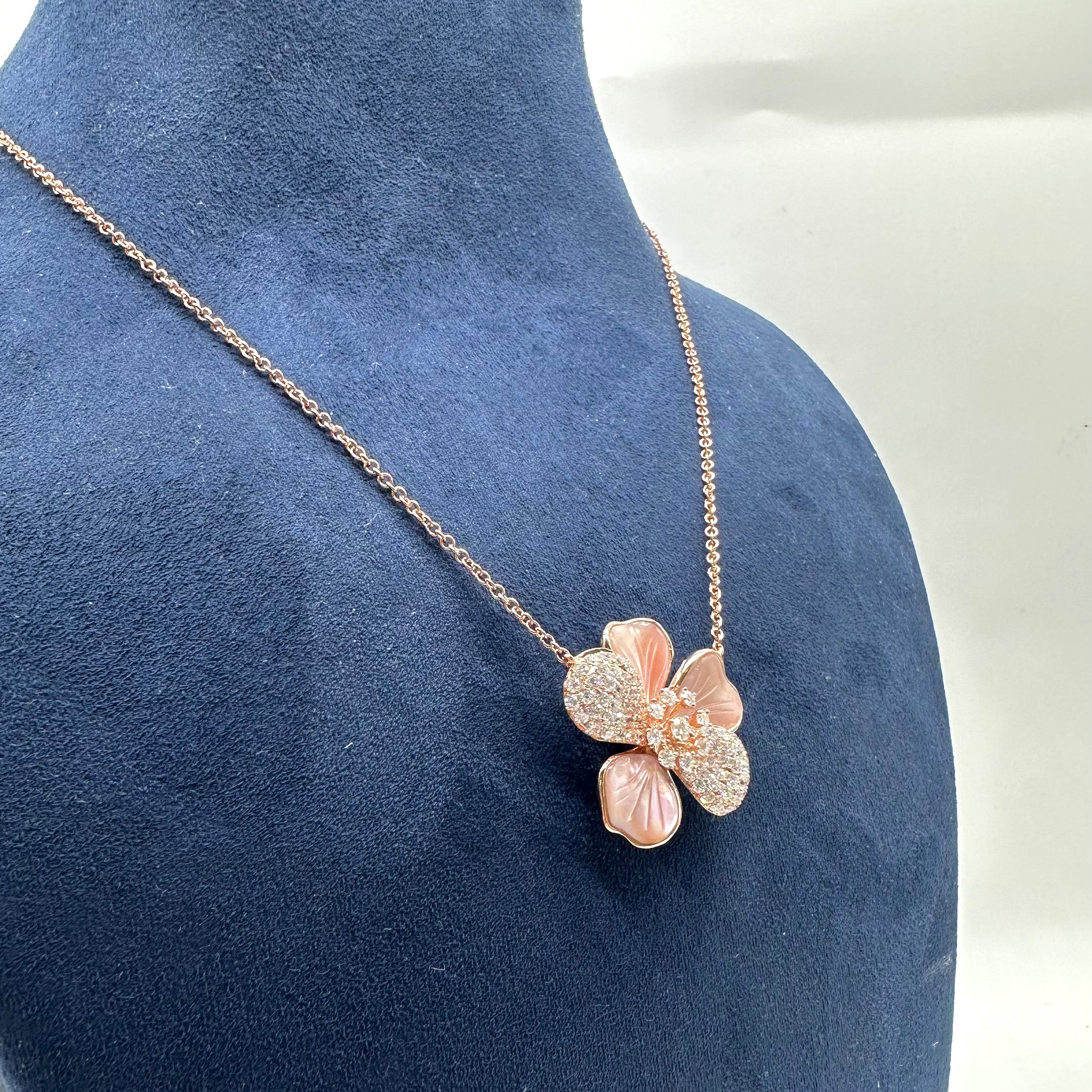 14K Rose Gold Diamond Flower Pendant Necklace – 1.43 CT Diamond Adjustable Chain PJNP6507