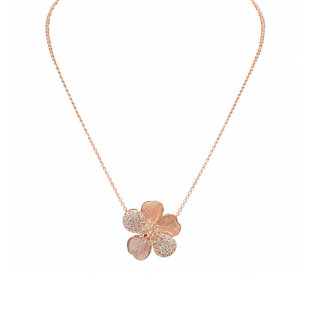 14K Rose Gold Diamond Flower Pendant Necklace – 1.43 CT Diamond Adjustable Chain PJNP6507