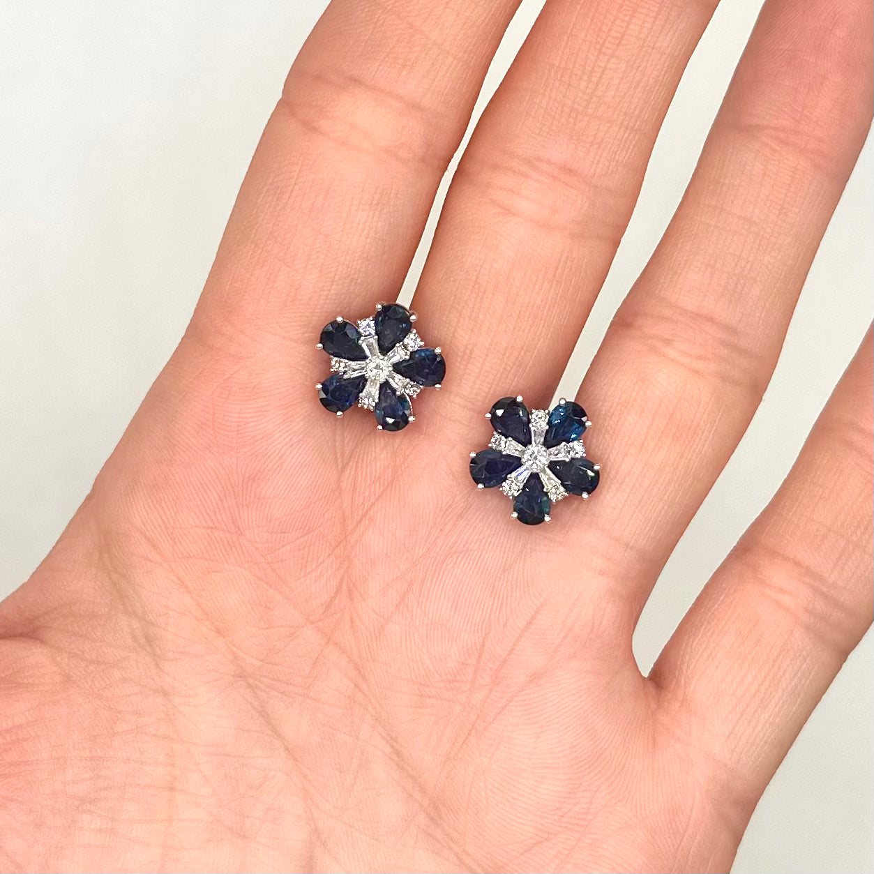 18K White Gold 5.22CT Sapphire & 0.56CT Diamond Floral Earrings