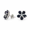 18K White Gold 5.22CT Sapphire & 0.56CT Diamond Floral Earrings