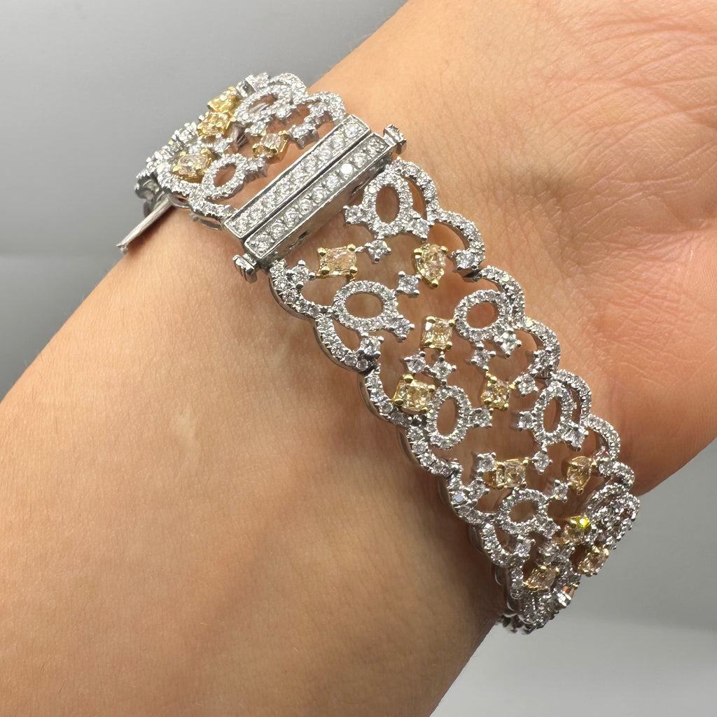 18K White Gold Yellow & White Diamond Bracelet – 9.92 CT Total Diamond Weight DB0031 LIJJ