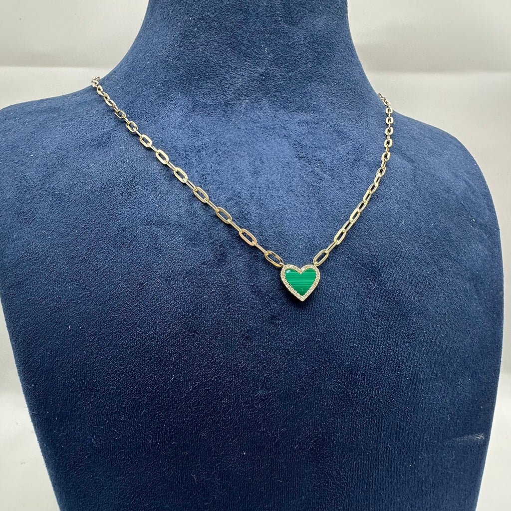 14K Yellow Gold 0.89CT Malachite & 0.10CT Diamond Pendant Necklace SN46899MA