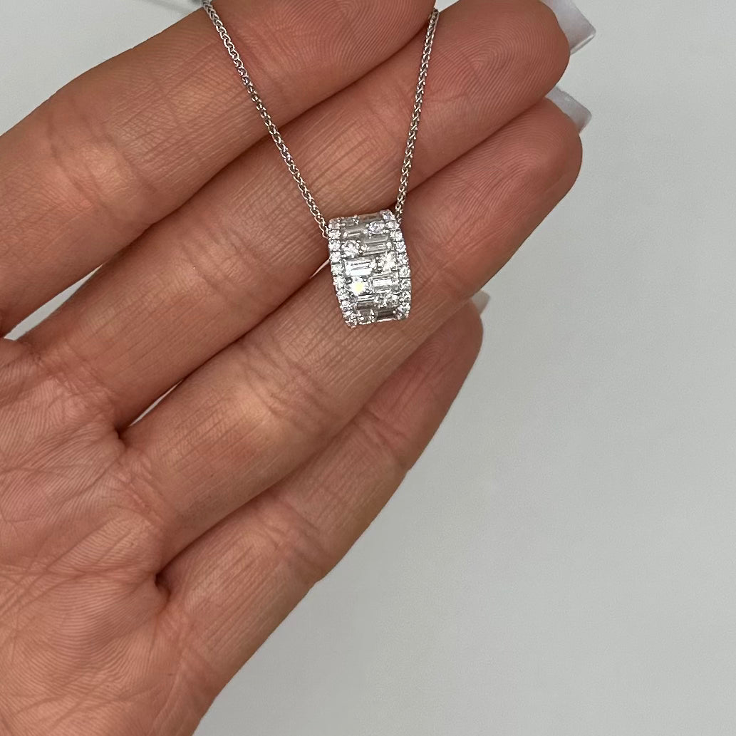 18K White Gold 1.40 CT Diamond Pendant Necklace – 18 Inch DP029 IIJJ