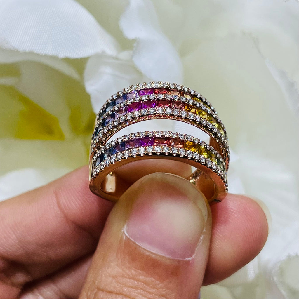 18K Rose Gold Rainbow Sapphire & Diamond Ring – 2.48CT Sapphires / 0.69CT Diamonds | SDR060
