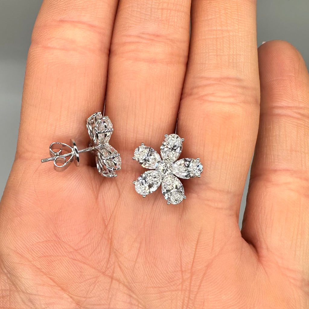 14K White Gold Lab Diamond Flower Stud Earrings 5.65ct
