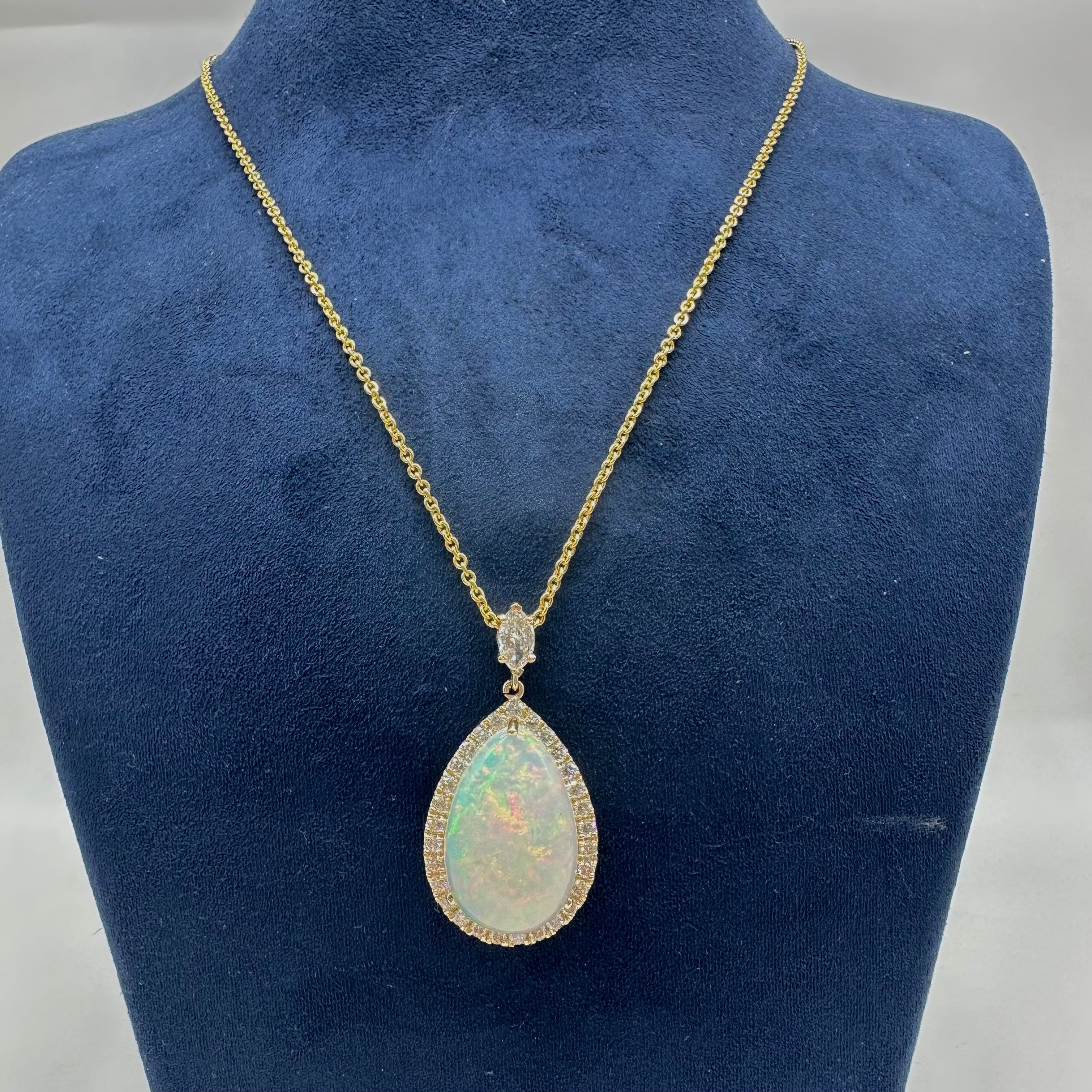 14K Yellow Gold 1.77CT Diamond & 14.10CT Pear Opal Pendant Necklace – 18” COLN0053 GTJJ