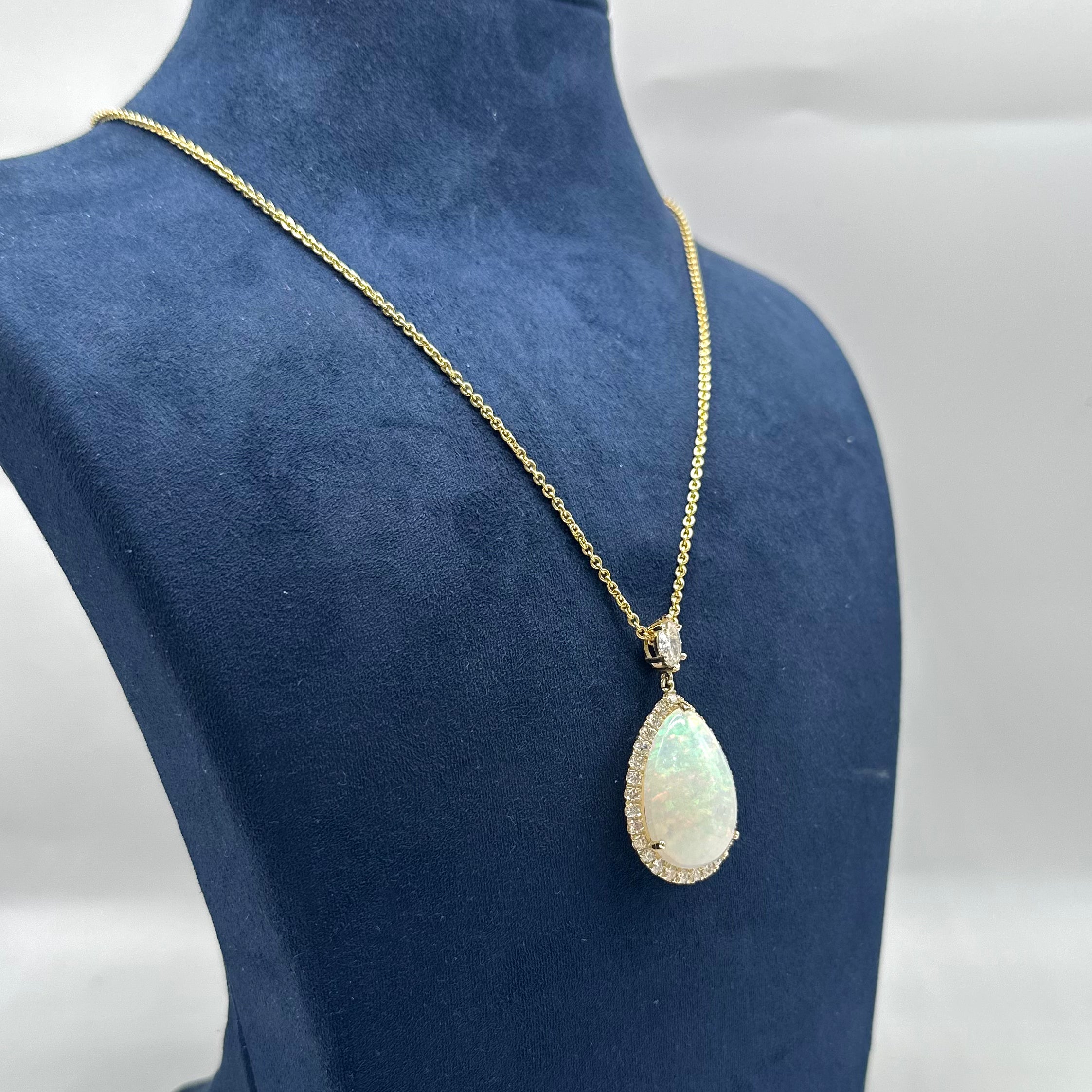 14K Yellow Gold 1.77CT Diamond & 14.10CT Pear Opal Pendant Necklace – 18” COLN0053 GTJJ