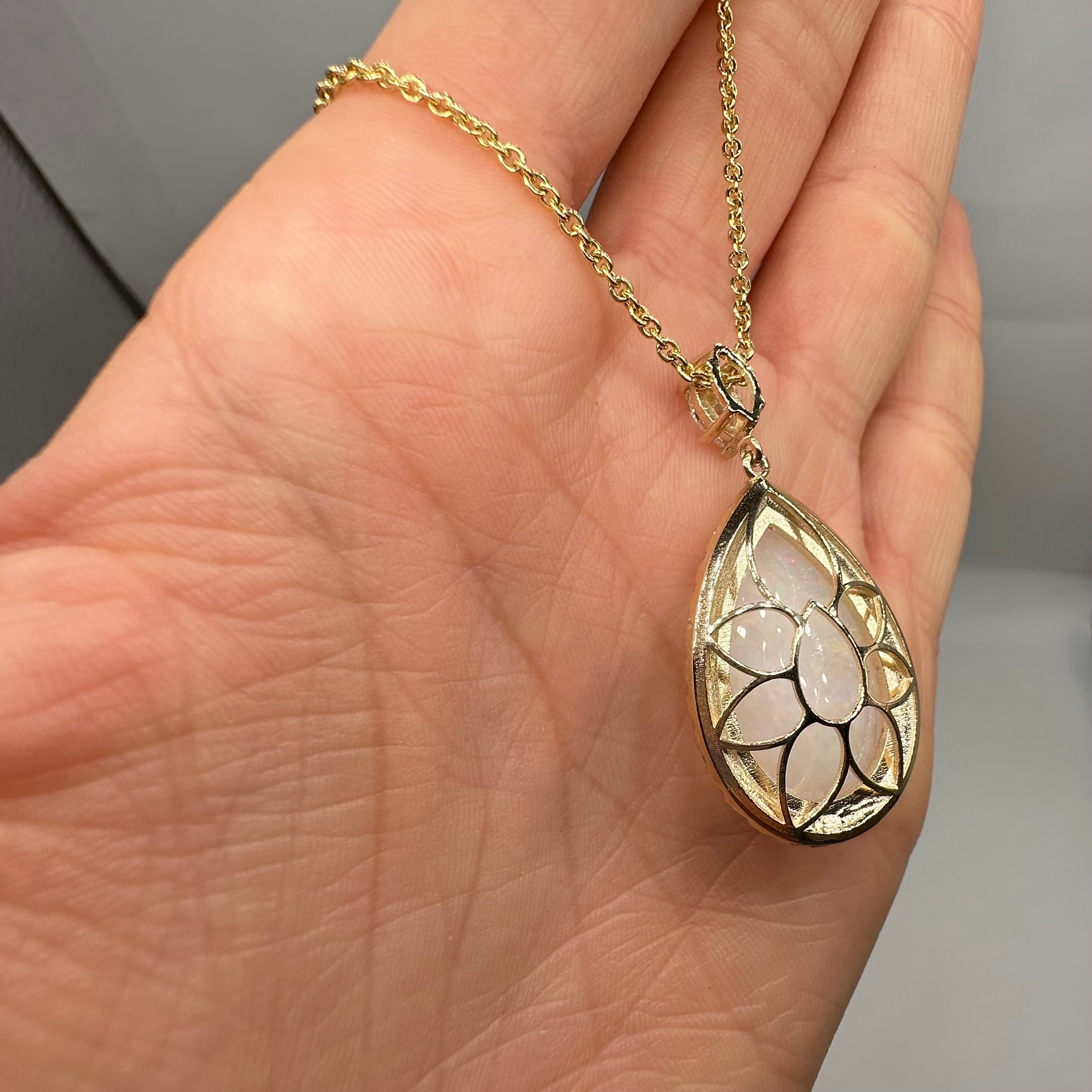 14K Yellow Gold 1.77CT Diamond & 14.10CT Pear Opal Pendant Necklace – 18” COLN0053 GTJJ