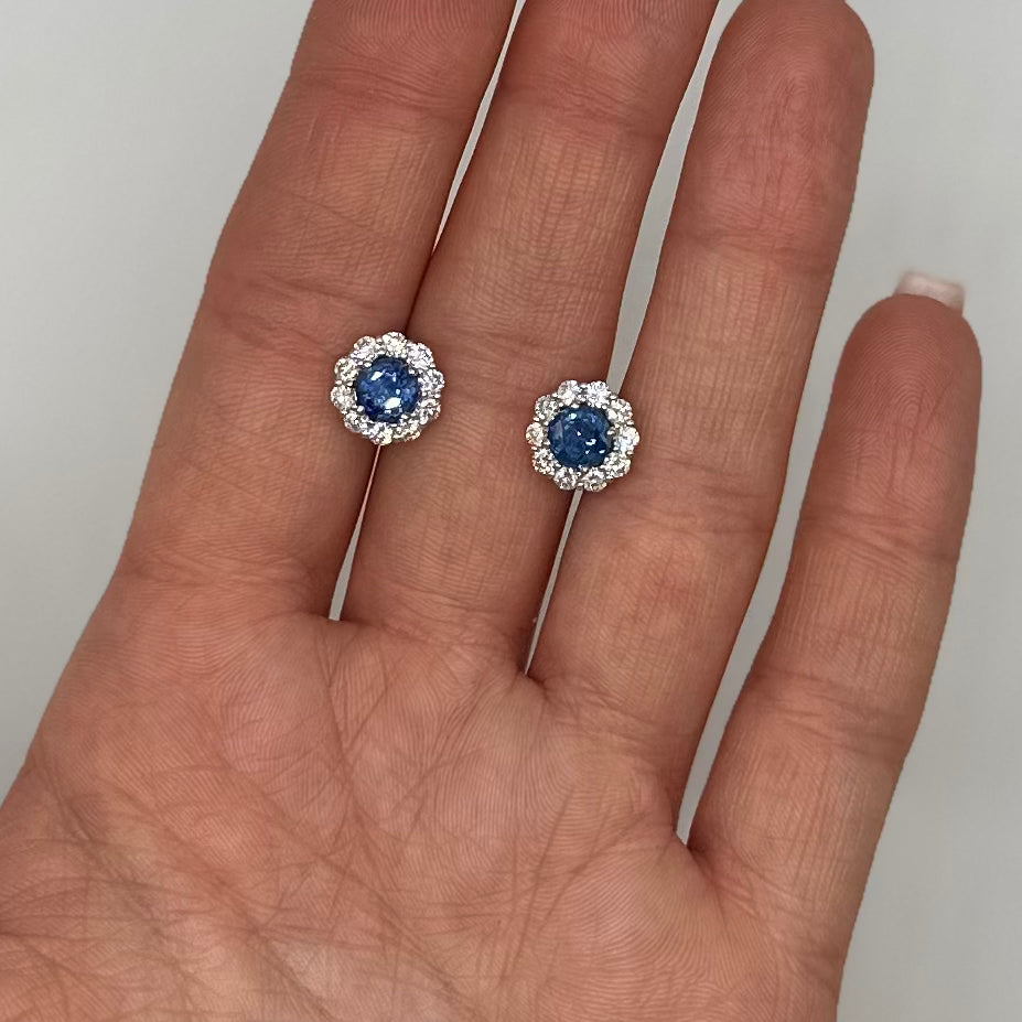 18K White Gold 1.81 Ct Sapphire Stud & 1.15 Ct Diamond Jacket Earrings