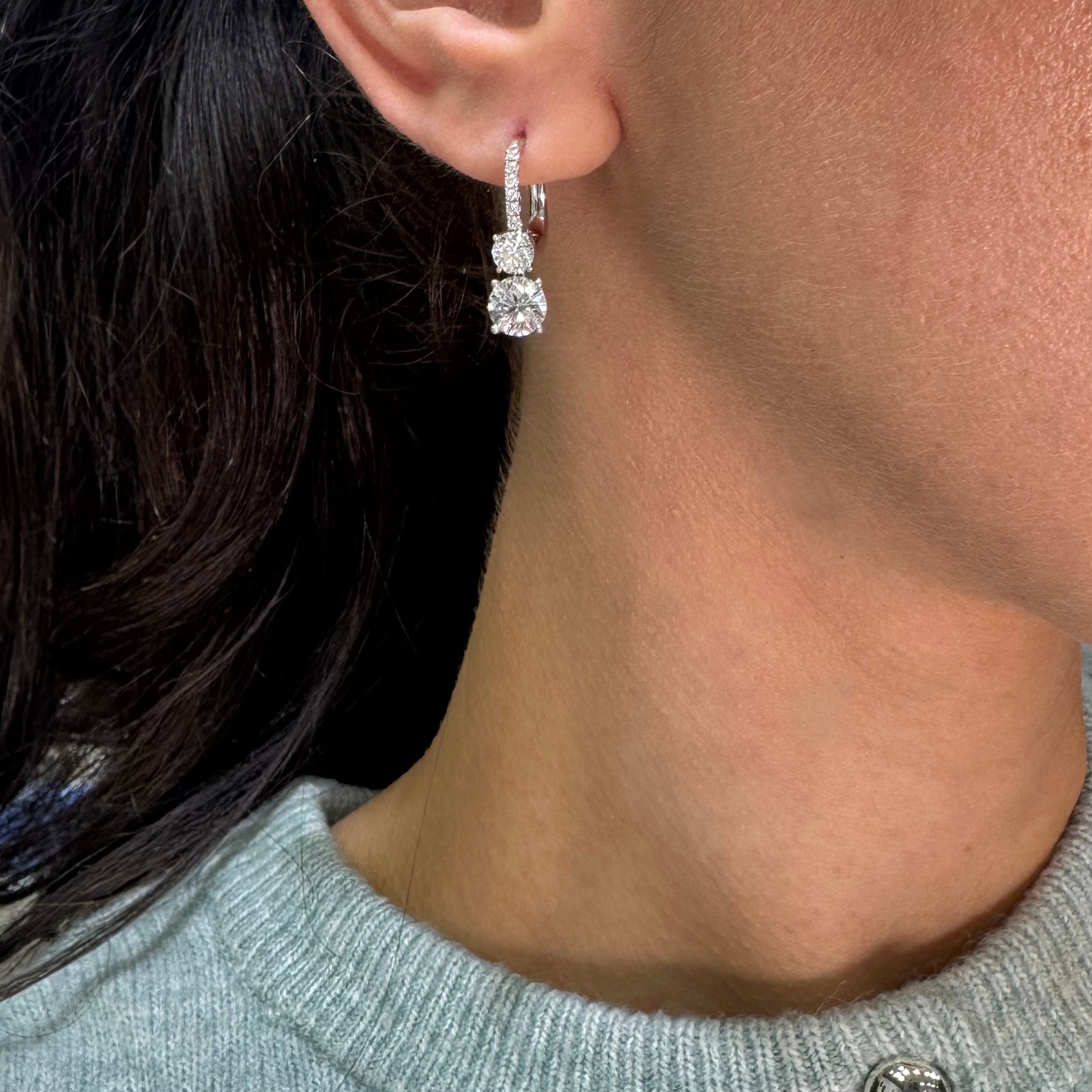 14K White Gold Lab Grown Diamond Drop Earrings 1.99ct