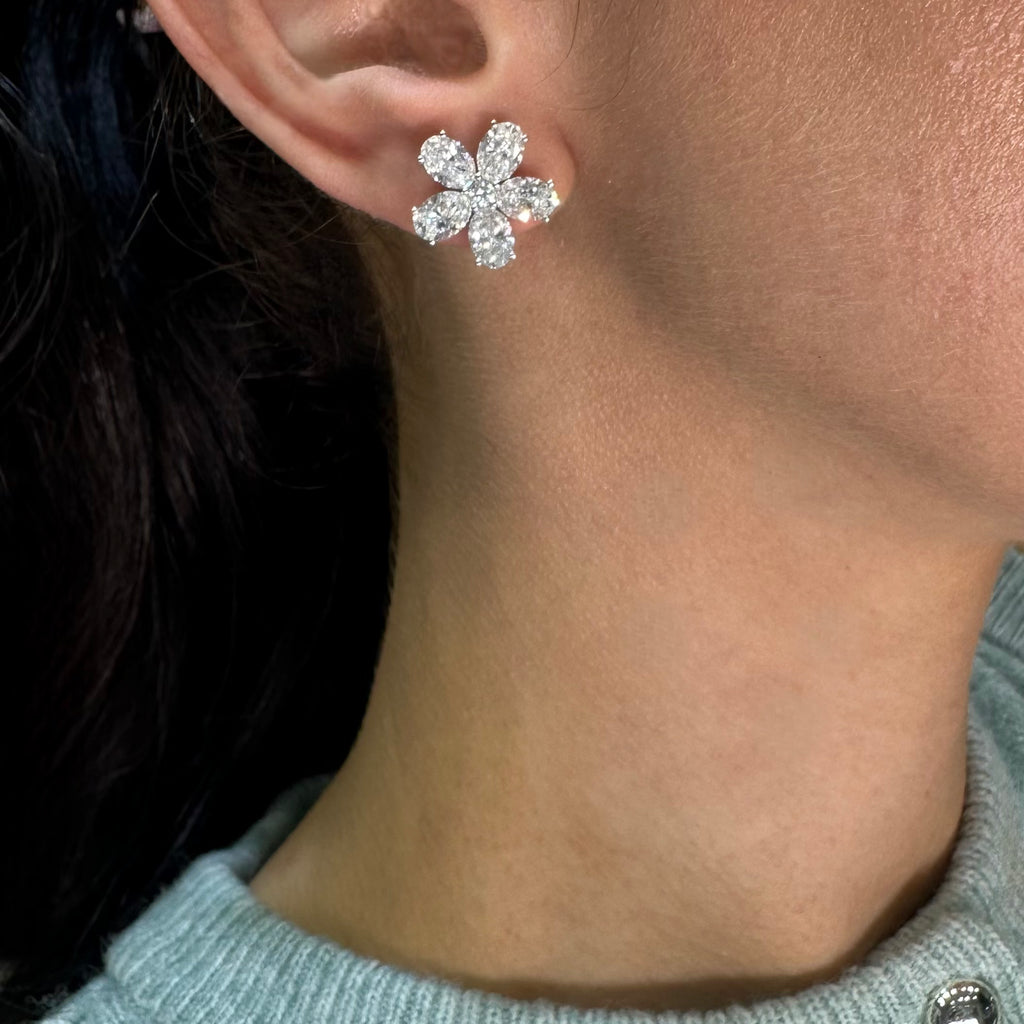 14K White Gold Lab Diamond Flower Stud Earrings 5.65ct