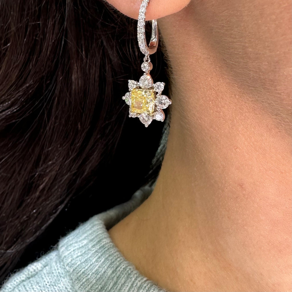 14K White Gold Earrings with 4.67ct Lab Grown Yellow & White Diamonds