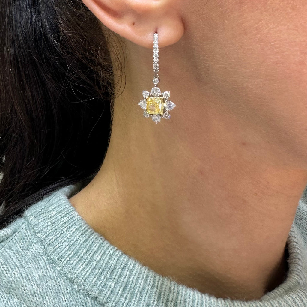 14K White Gold Earrings with 4.67ct Lab Grown Yellow & White Diamonds